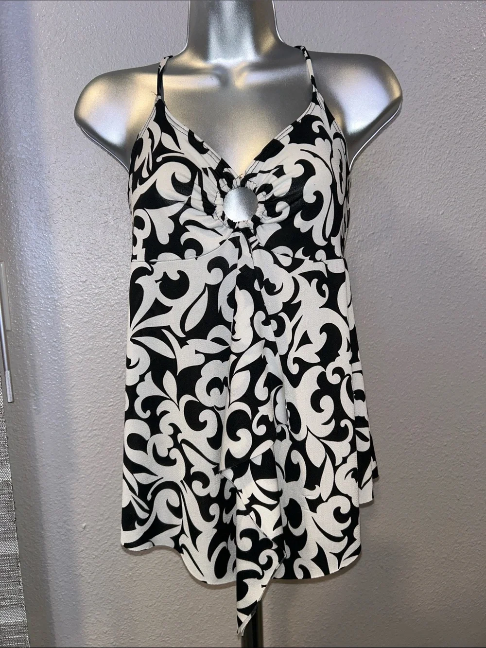 Black & White Swirl Print Spaghetti Strap Tank Top